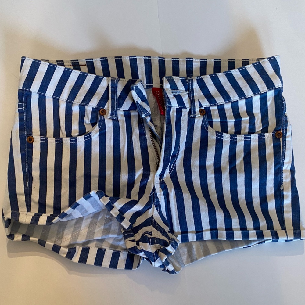 Divided Navy and White Striped Shorts
